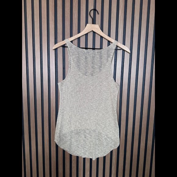 Madison Tank Top Small Womens Beige Open Knit High Low Linen Blend - Picture 2 of 6